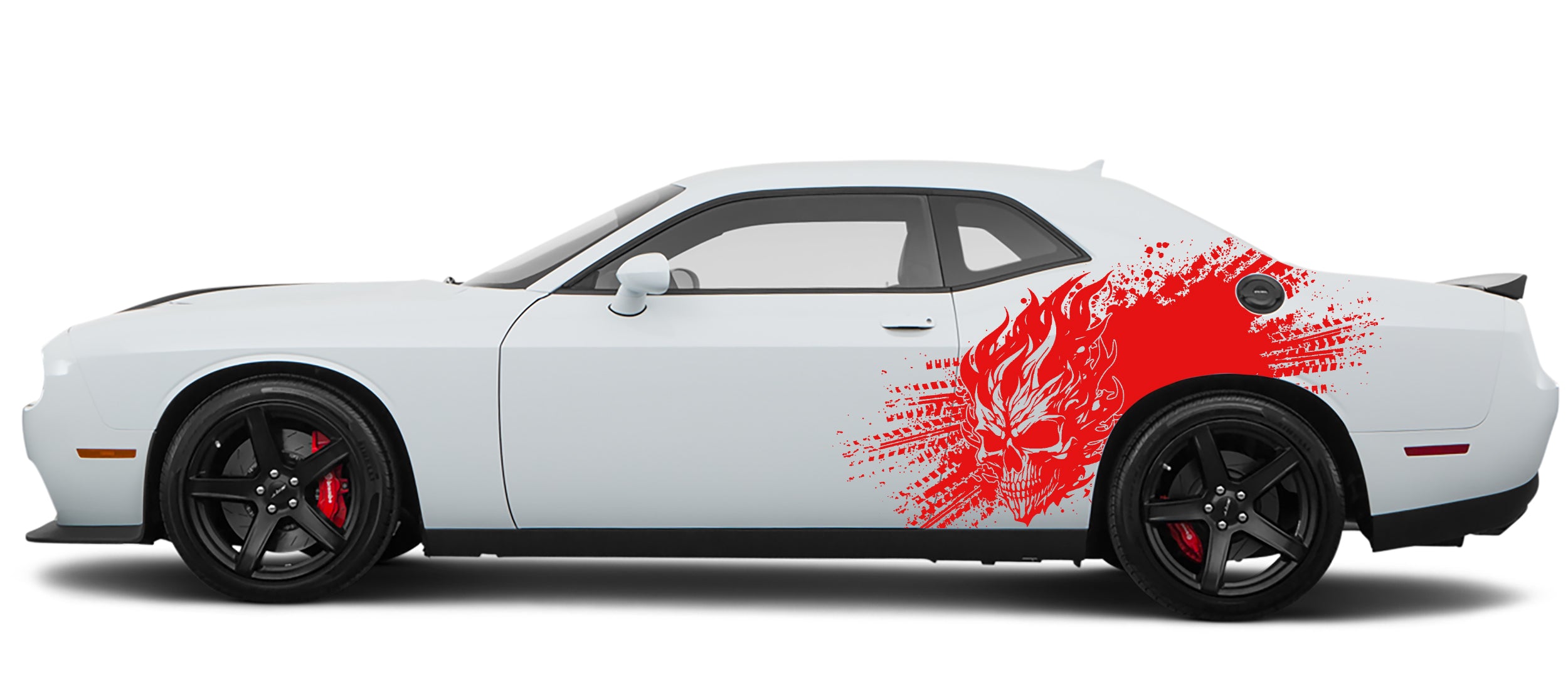 flame skull side graphics for dodge challenger 2008 to 2023 models red