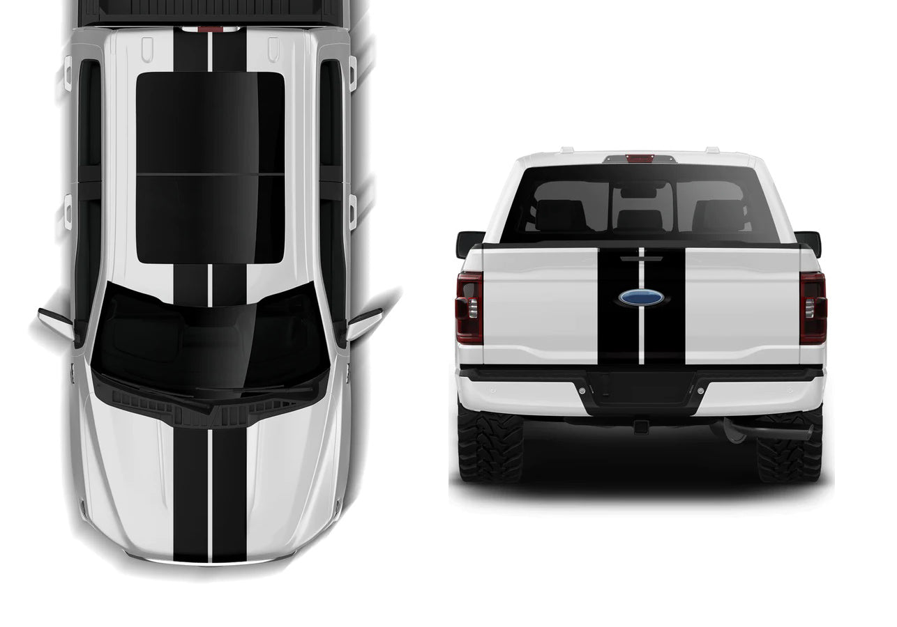 Ford F-150 Dual Rally Racing Stripes Decal : Vinyl Graphics Kit Fits (2021-2023)