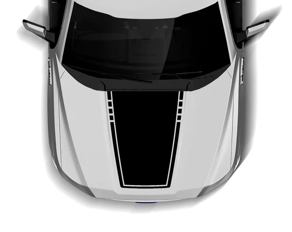 Black Ford F150 hood stripe decal installed on 2015–2020 F-150 hood with centered stripe graphic