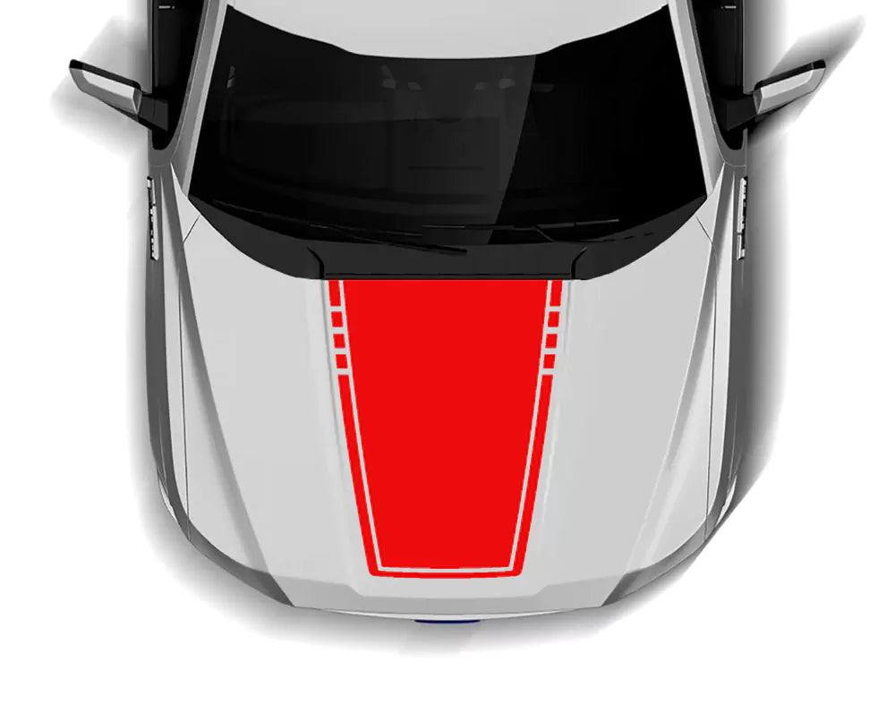 Red Ford F150 hood stripe decal shown centered on the hood of a 2015–2020 F-150 truck