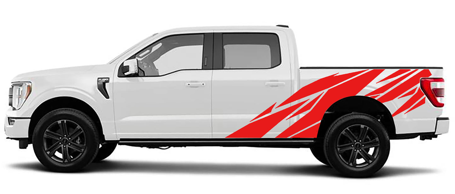Geometric pattern side graphics for ford f 150 2021 to 2023 models red