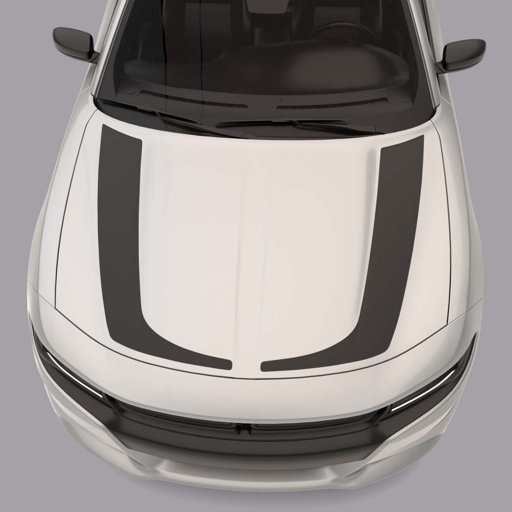 white car with matte black Hockey Stick Hood Stripes