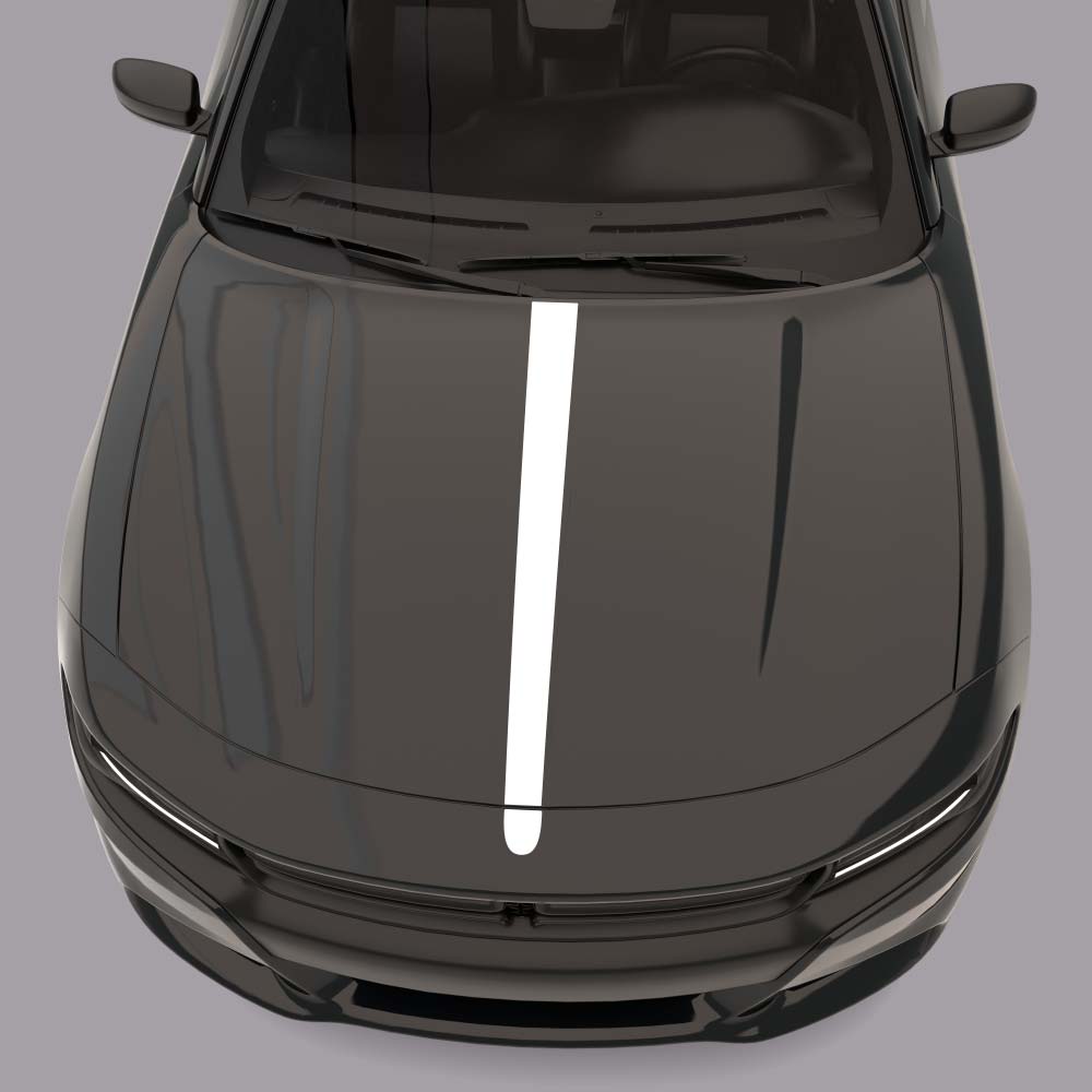 Hood Centre Accent Stripes black car with white stripes