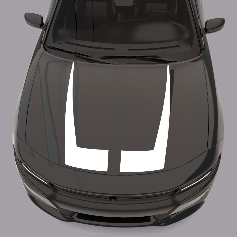 black car with white Hood Accent Hockey Stripes