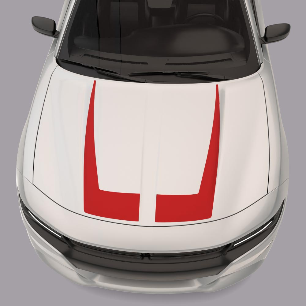 white car with red Hood Accent Hockey Stripes