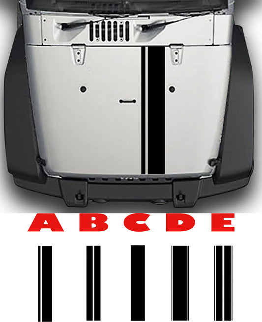 Jeep Wrangler JK Rally Style Hood Stripes : Vinyl Graphics Kit fits (2007-2018)