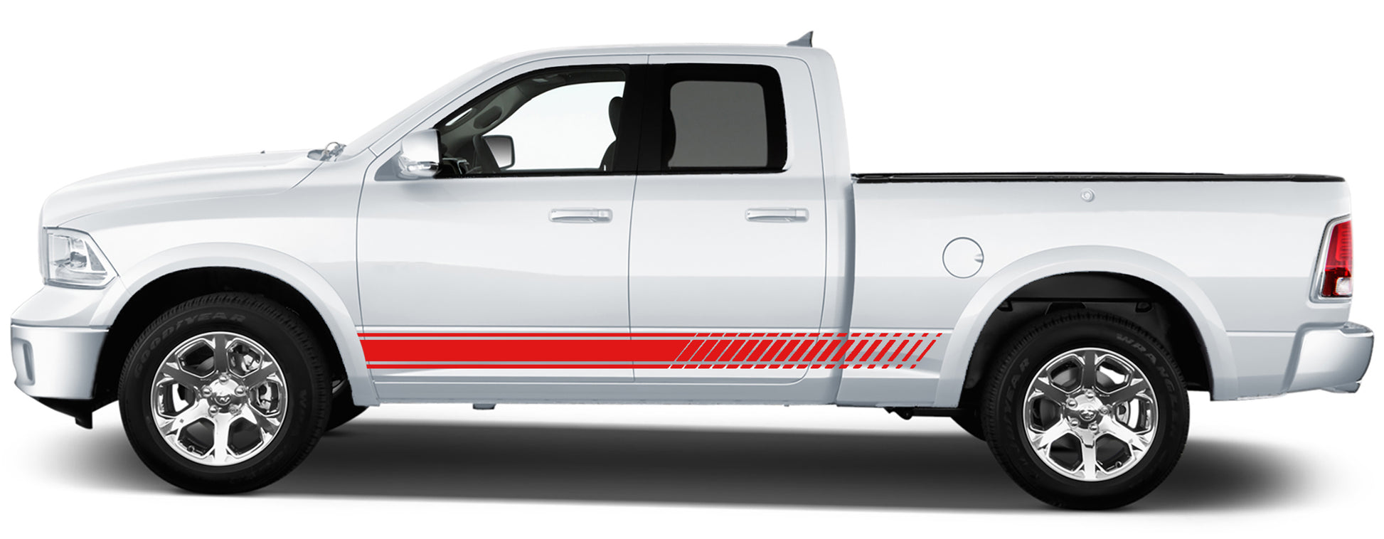 long rocker panel stripes for dodge ram 2008 to 2018 models red