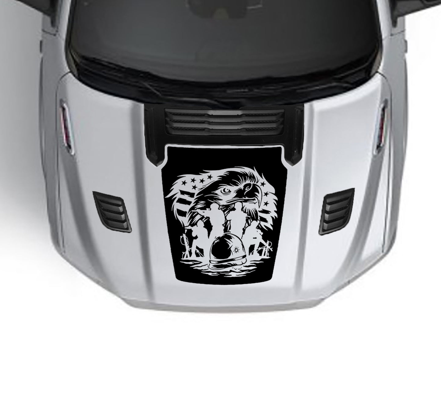 Eagle Army Sport hood graphics for dodge ram 1500 2019 to 2023 models black