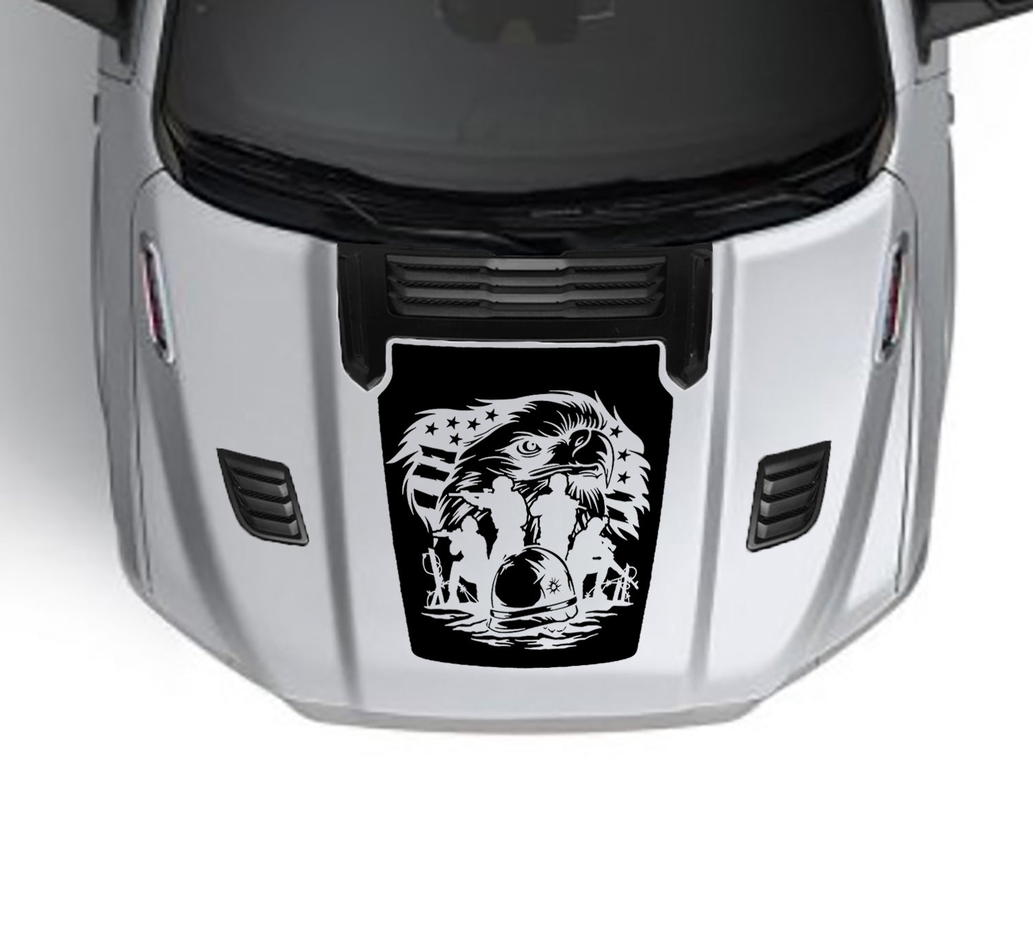 Eagle Army Sport hood graphics for dodge ram 1500 2019 to 2023 models black