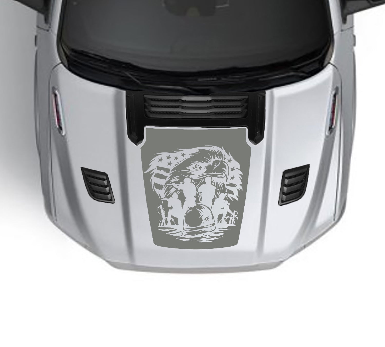 Eagle Army Sport hood graphics for dodge ram 1500 2019 to 2023 models gray