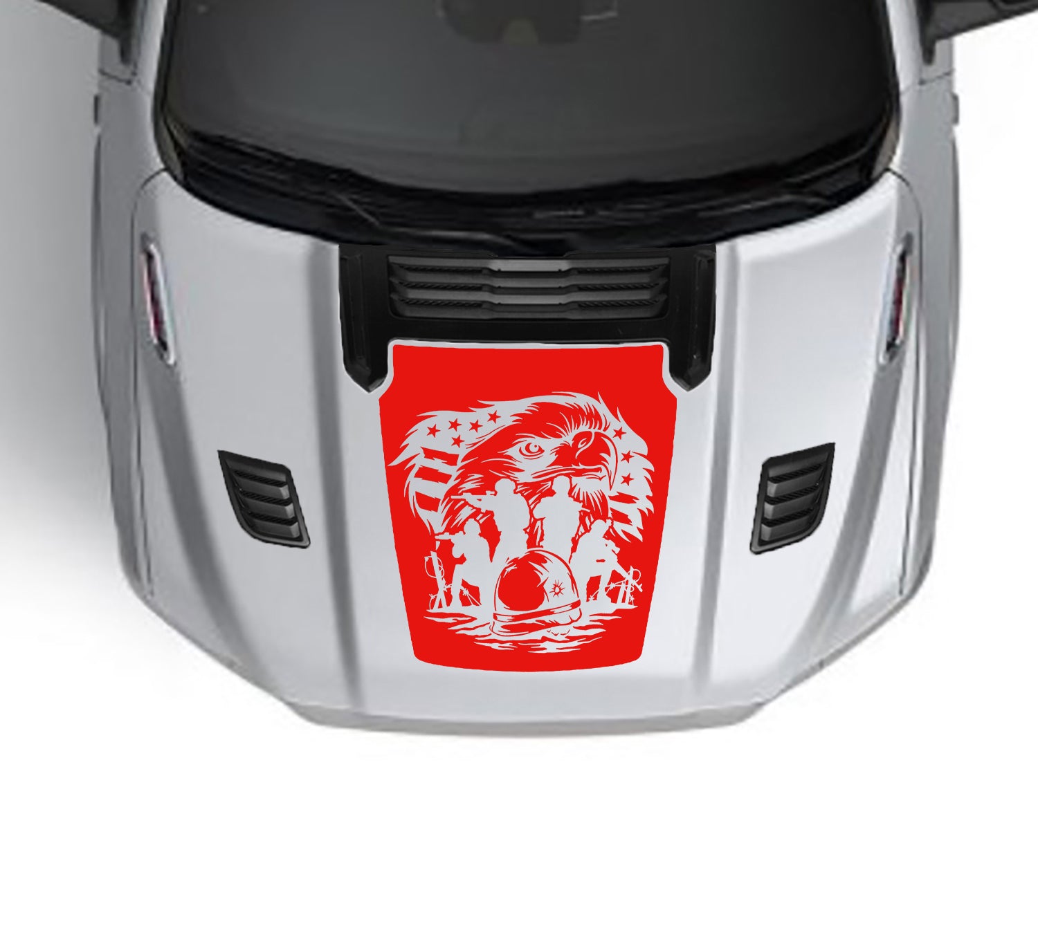 Eagle Army Sport hood graphics for dodge ram 1500 2019 to 2023 models red