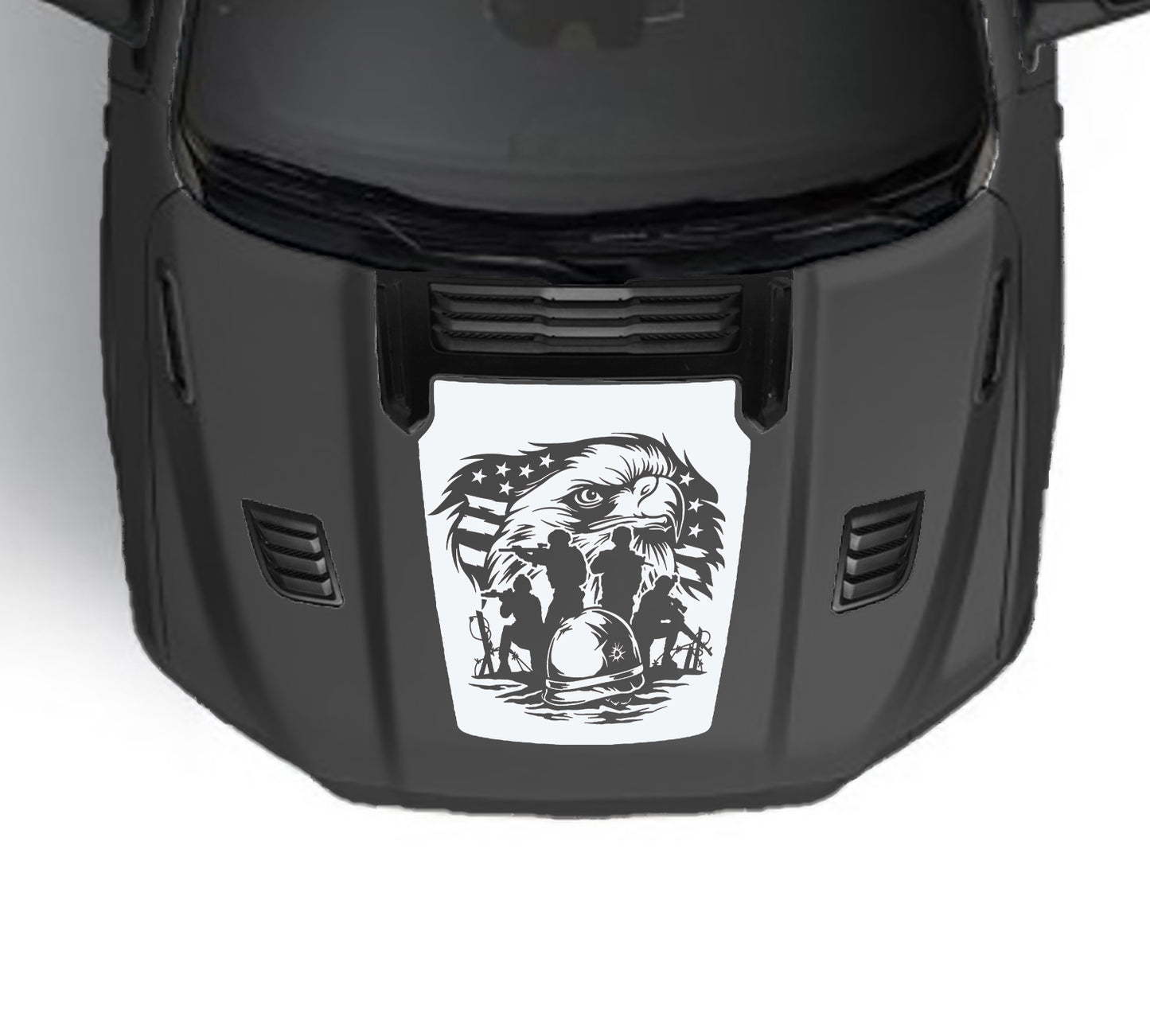 Eagle Army Sport hood graphics for dodge ram 1500 2019 to 2023 models white