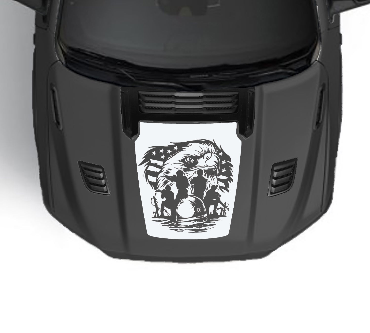 Eagle Army Sport hood graphics for dodge ram 1500 2019 to 2023 models white