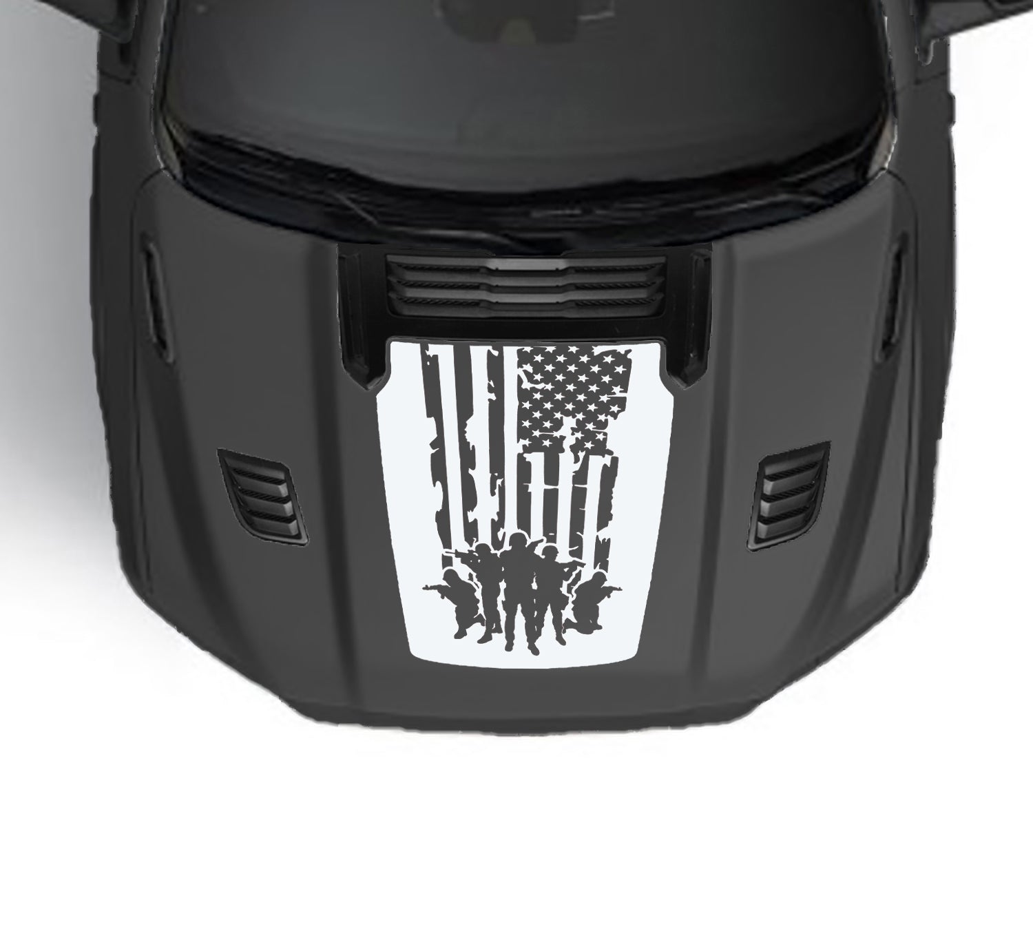 Army flag Performance hood graphics for dodge ram 1500 2019 to 2023 models white