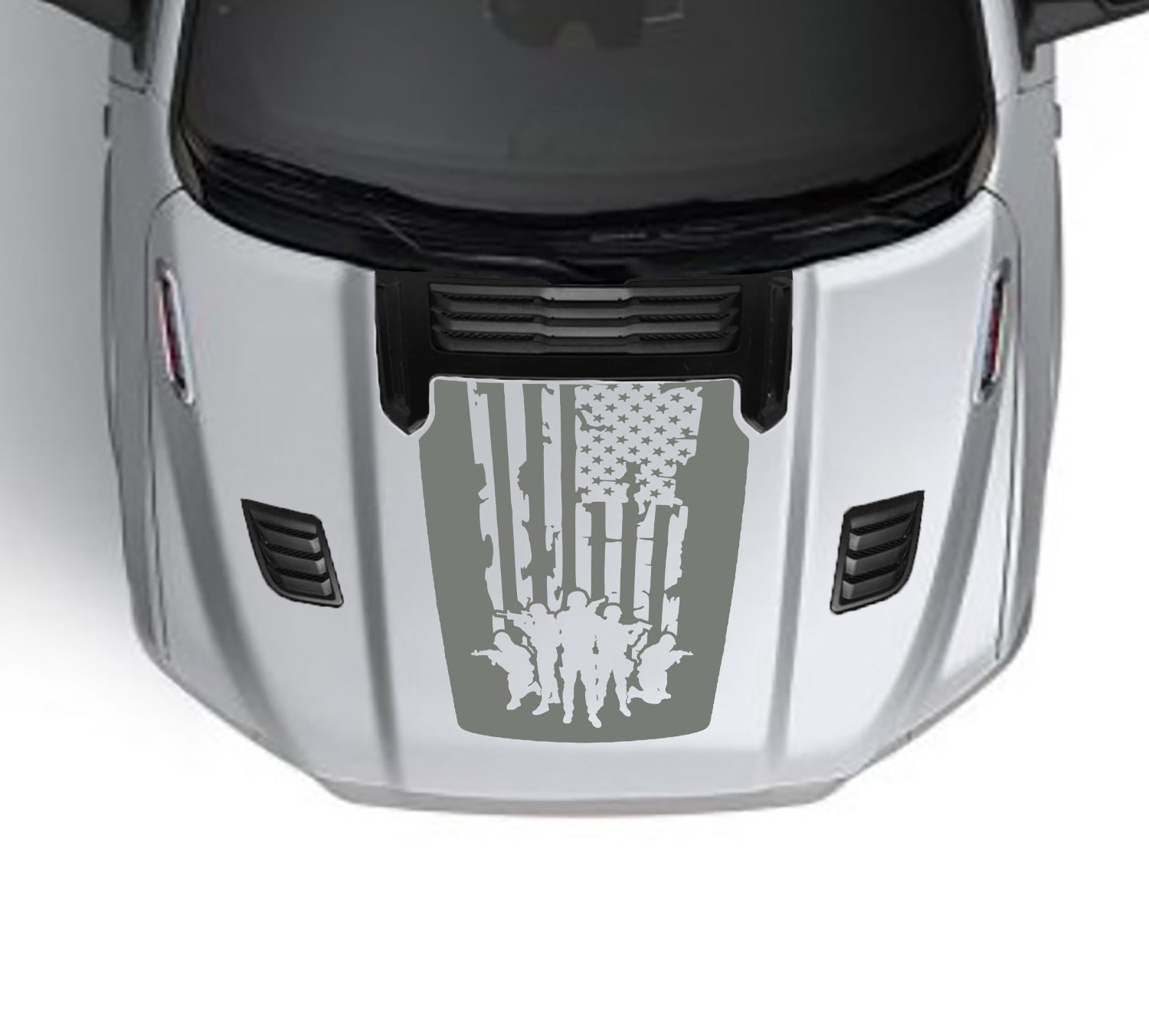 Army flag Performance hood graphics for dodge ram 1500 2019 to 2023 models gray