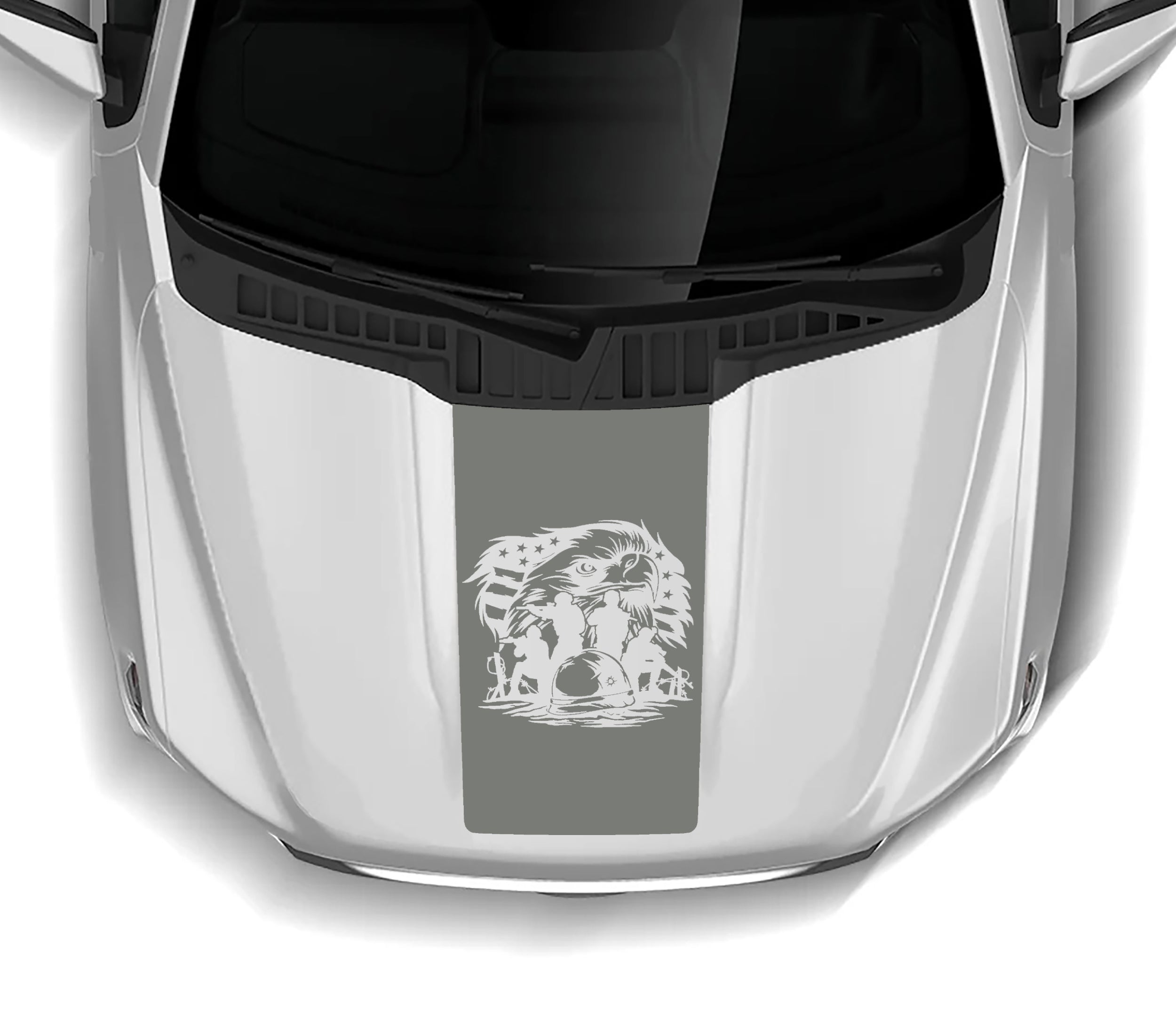 merica battle soldiers patriot flag hood decal for ford f 150 2021 to 2023 models gray