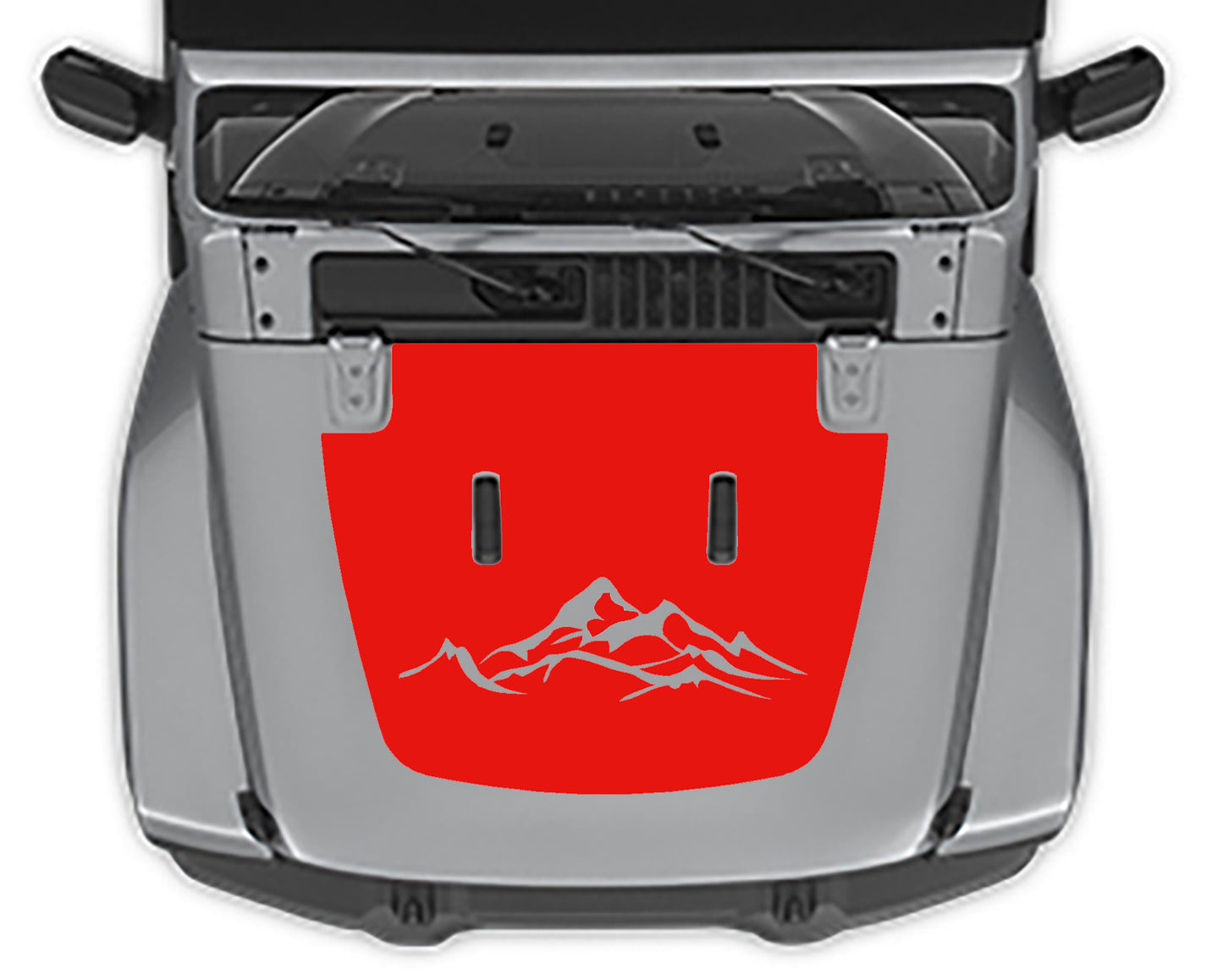 Jeep Wrangler Jl hood Blackout Mountain Decal red