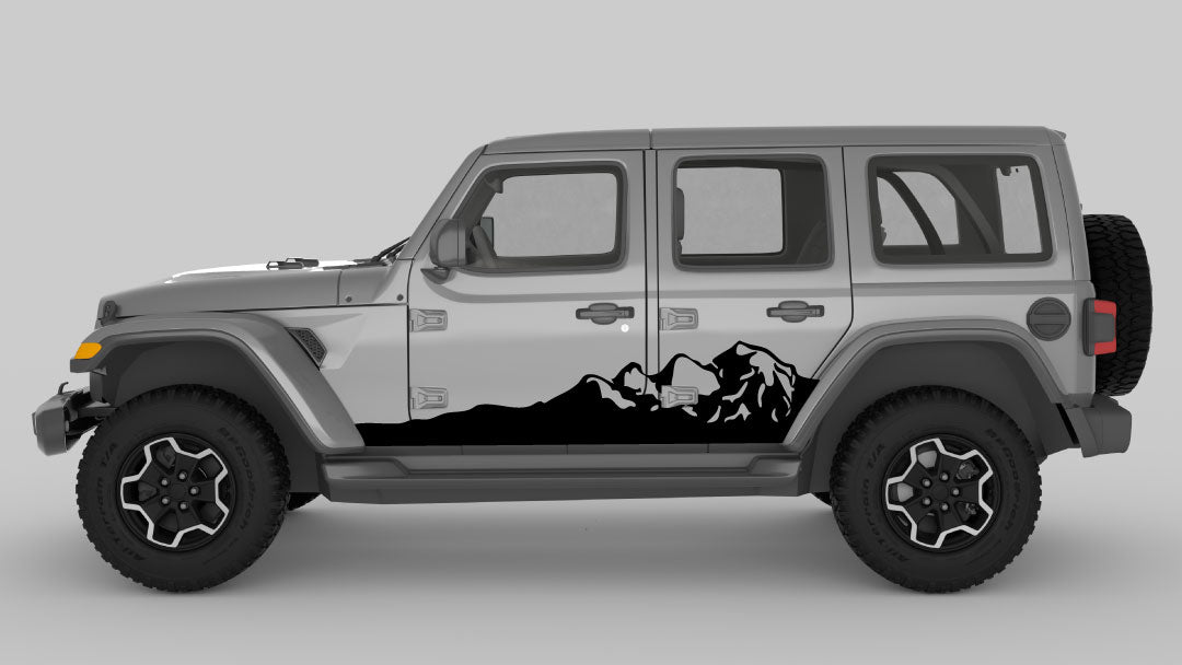 Black Side Mountain Stripes Graphics & Decals on Gray Jeep Wrangler JL