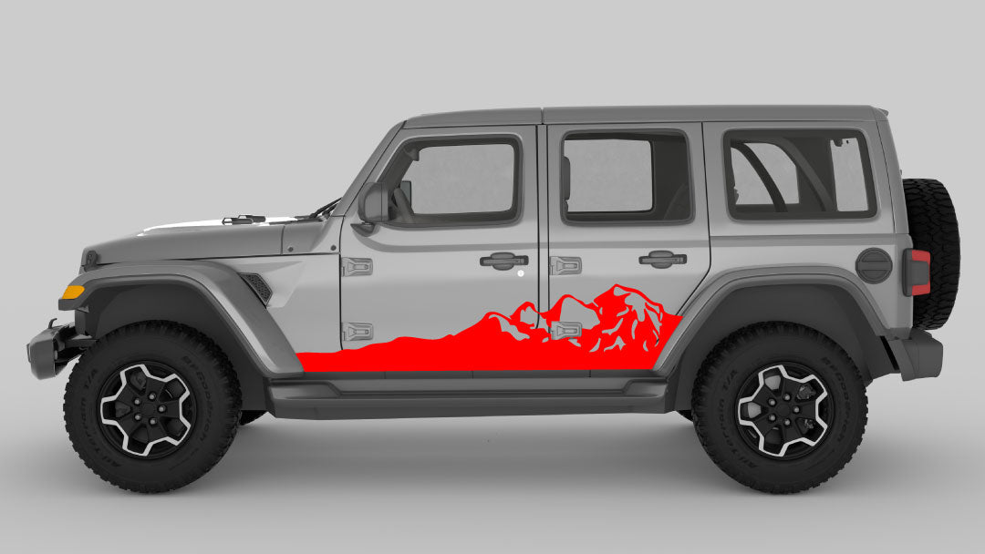 Red Side Mountain Stripes Graphics & Decals on Gray Jeep Wrangler JL