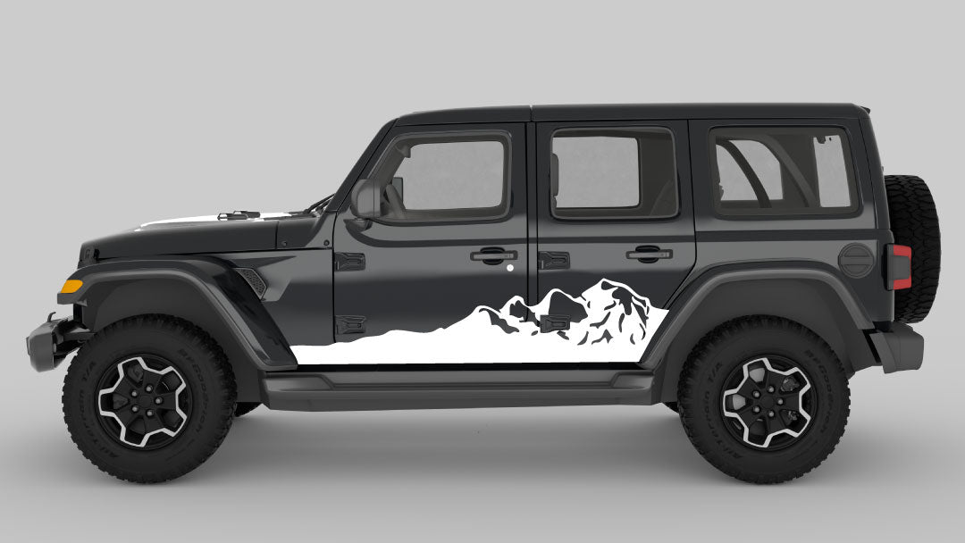 White Side Mountain Stripes Graphics & Decals on Black Jeep Wrangler JL