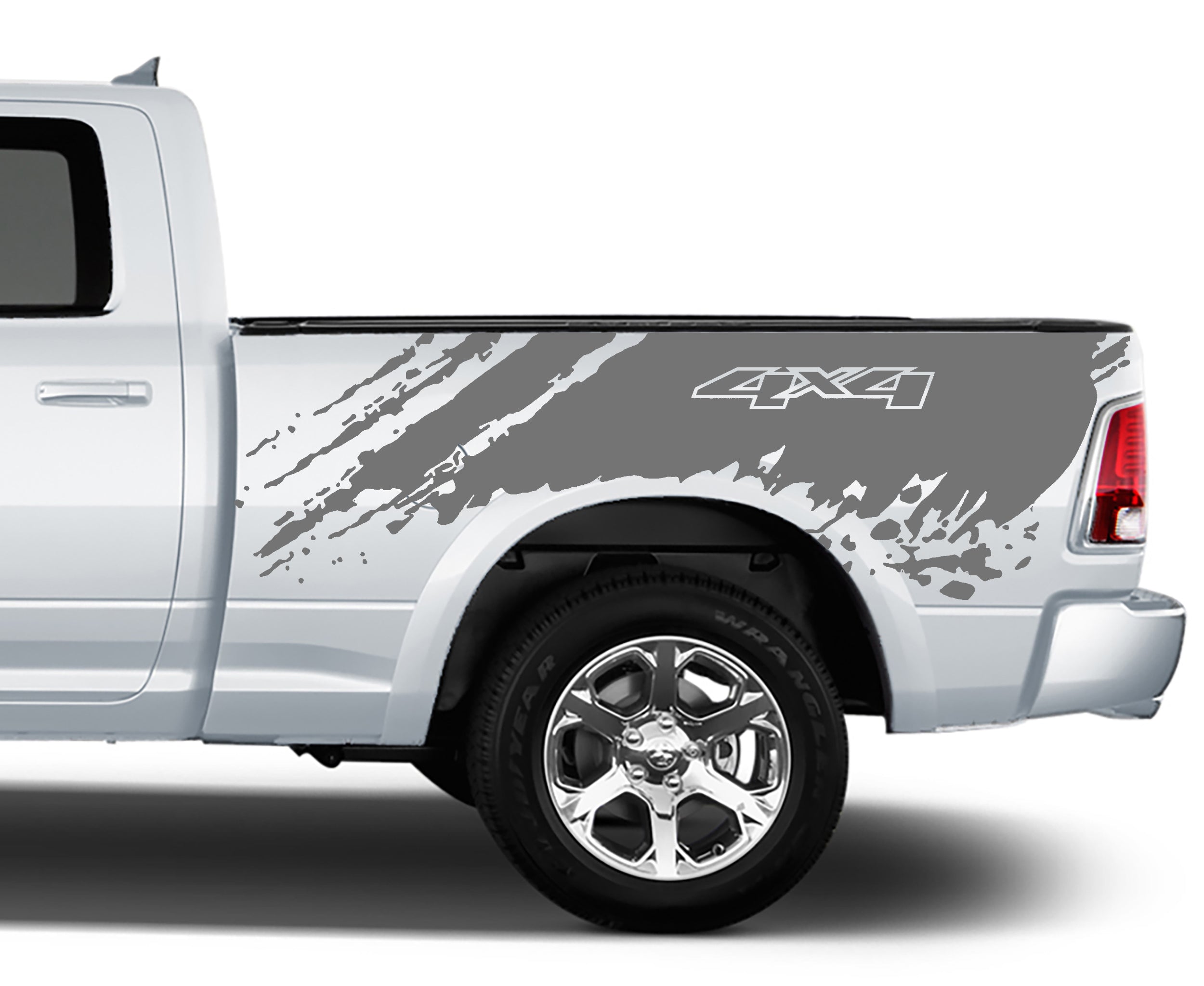 mud splash 4x4 bed graphics for dodge ram 2008 to 2018 models gray