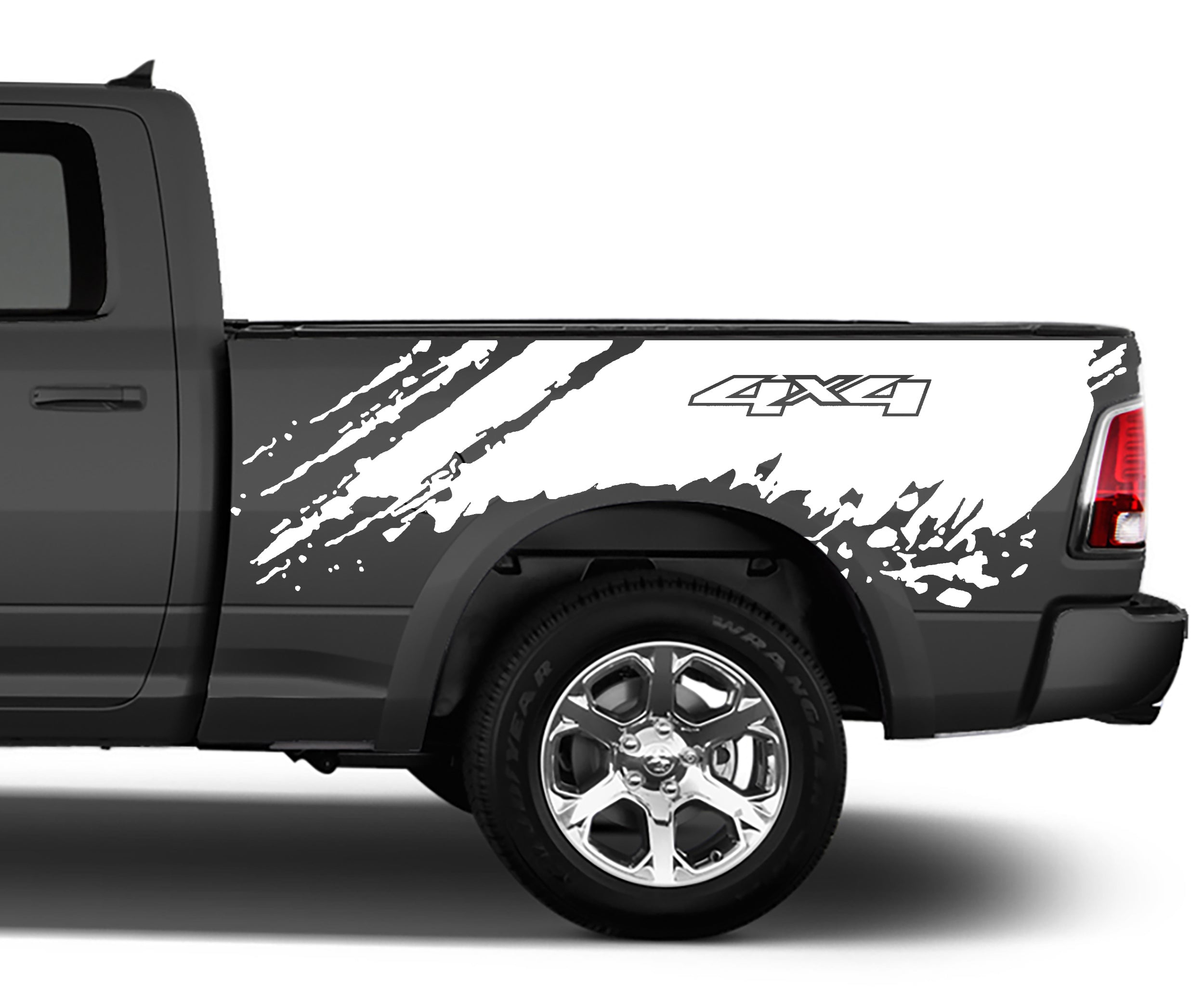 mud splash 4x4 bed graphics for dodge ram 2008 to 2018 models white