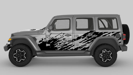 Black Color Mud Splash Side Decals on Gray Jeep Wrangler JL