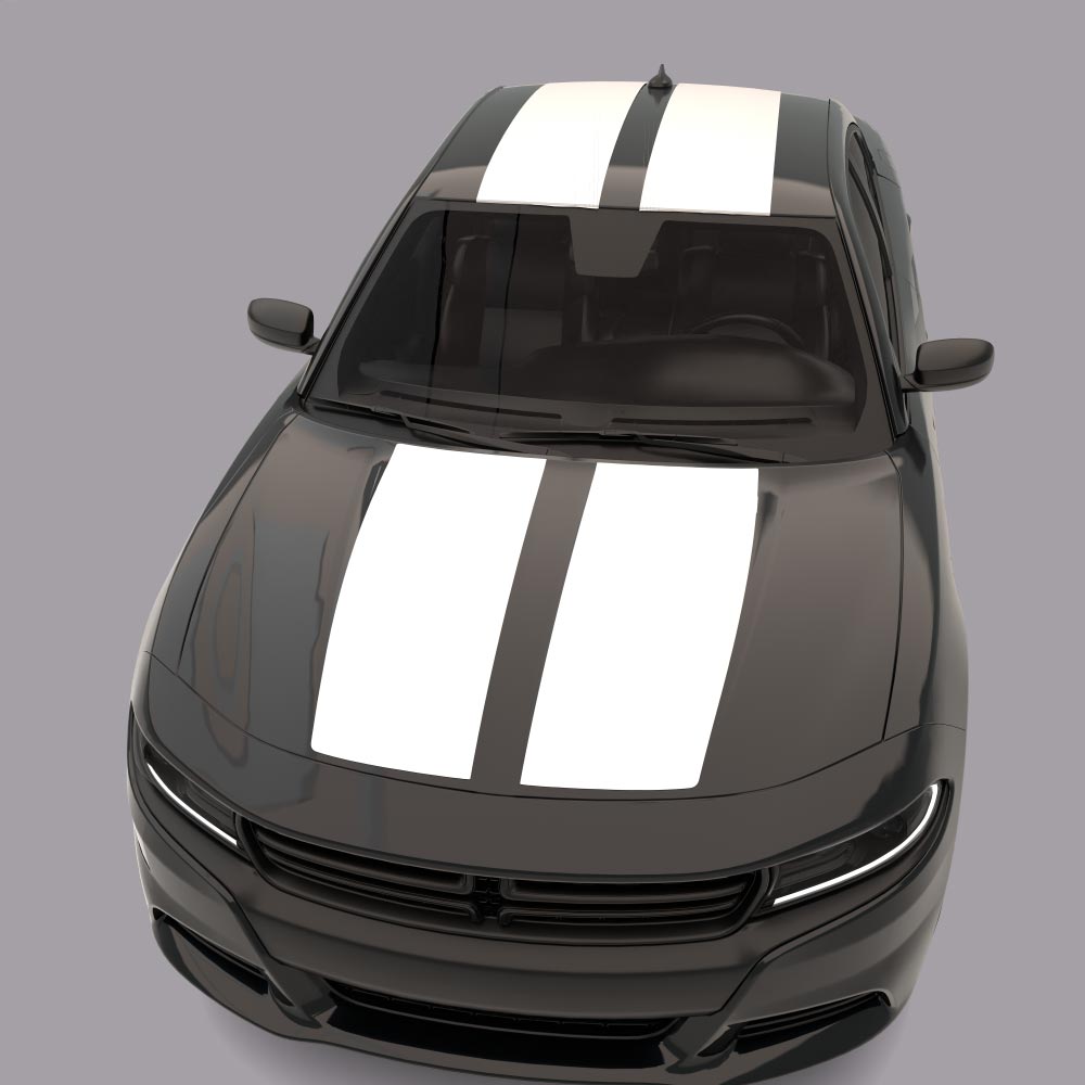 Over The Top Dual Racing Stripes black car white stripes