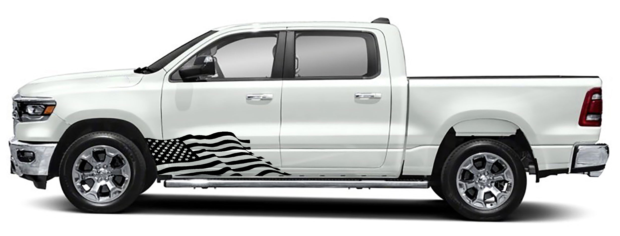 Patriot american flag side graphics for dodge ram 1500 2500 2019 to 2023 models black
