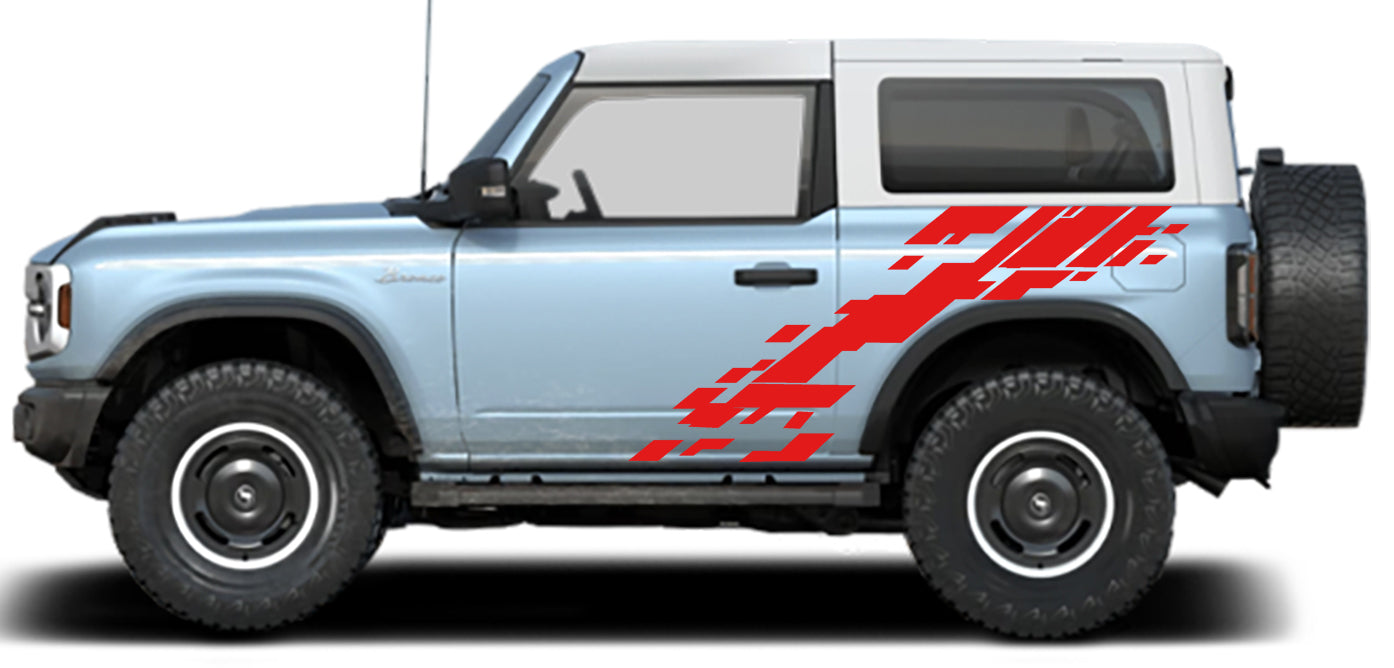 digital mud splash reptor style side decals for ford bronco 2 door 2021 to present red