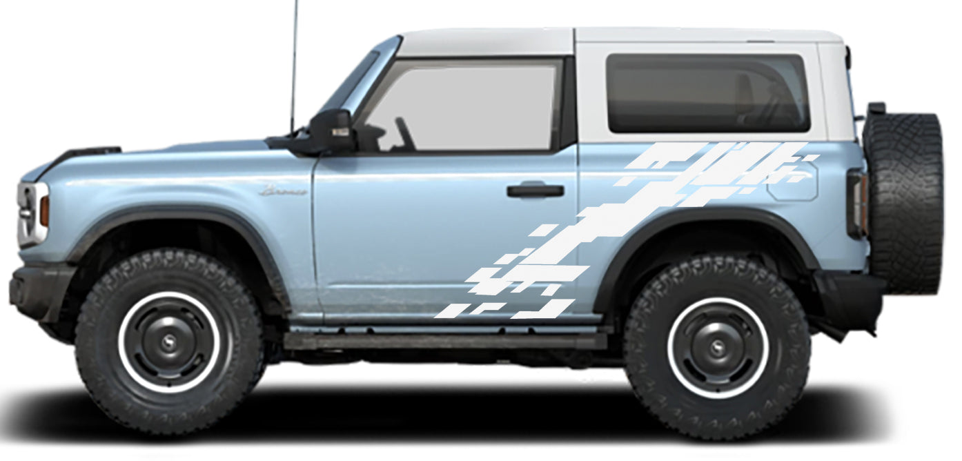 digital mud splash reptor style side decals for ford bronco 2 door 2021 to present white
