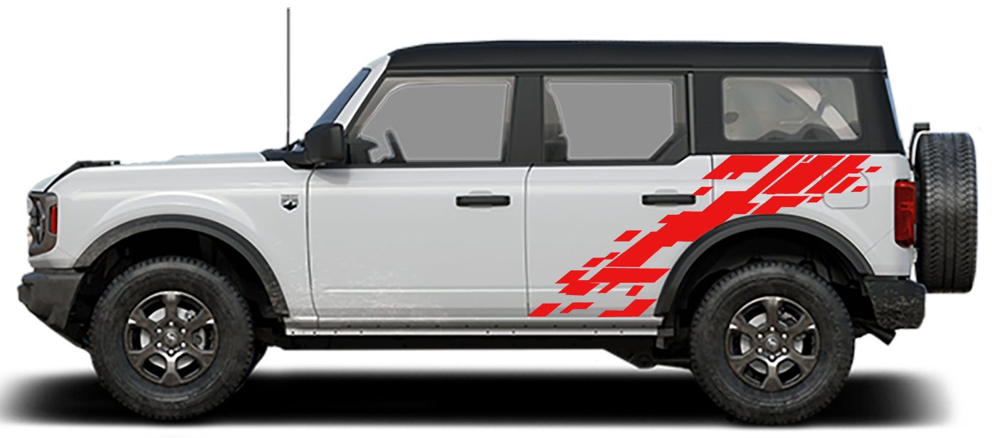 digital mud splash reptor style side decals for ford bronco 4 door 2021 to present red