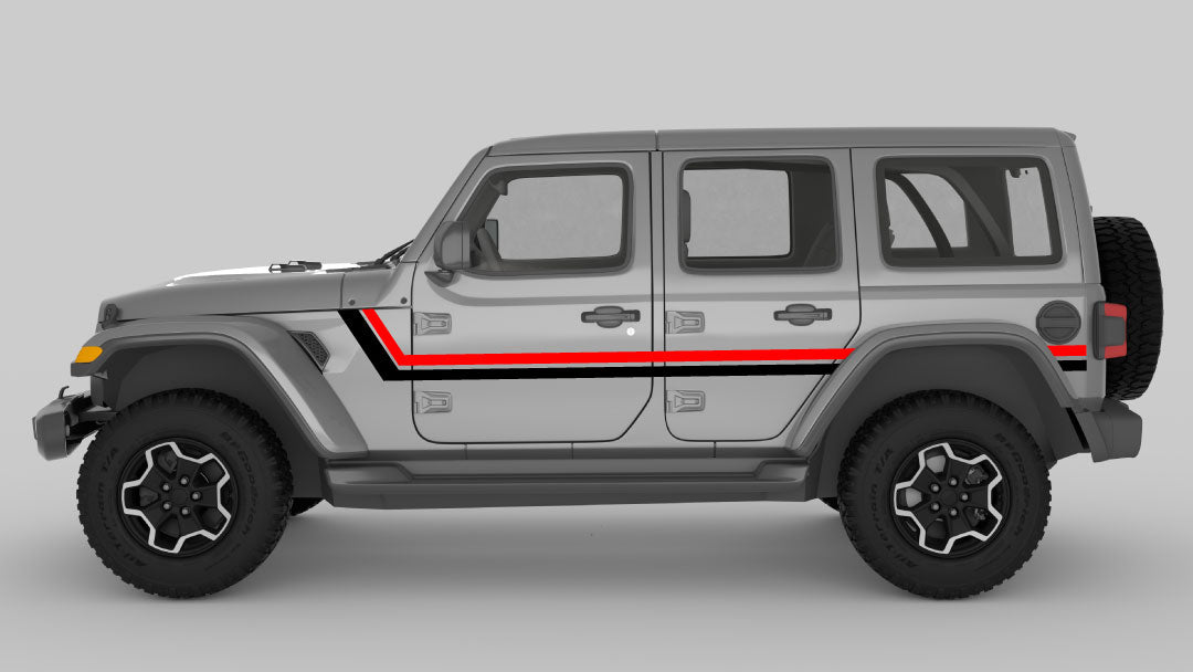 Red and Black Retro Double Center Stripes on Gray Jeep Wrangler JL