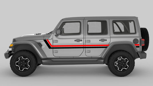 Red and Black Retro Double Center Stripes on Gray Jeep Wrangler JL