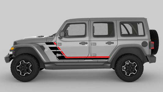 Red and Black Retro Double Hash Stripes on Gray Jeep Wrangler JL