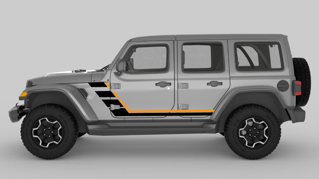 Yellow and Black Retro Double Hash Stripes on Gray Jeep Wrangler JL
