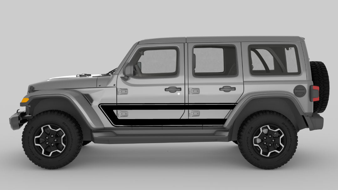 Black Retro Style Side Stripes on Gray Jeep Wrangler JL