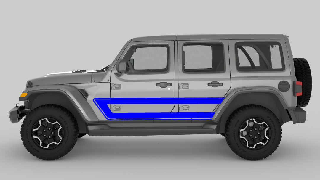 Blue Retro Style Side Stripes on Gray Jeep Wrangler JL