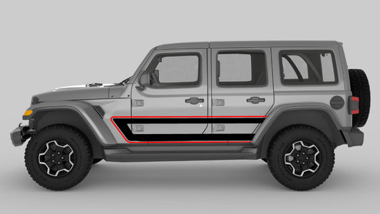 Red and Black Retro Style Side Stripes on Gray Jeep Wrangler JL