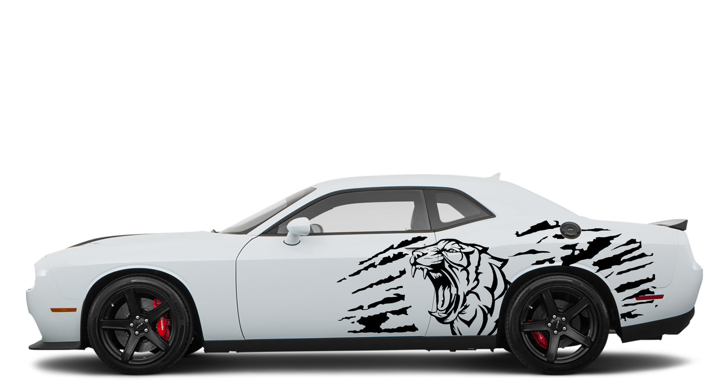 Dodge Challenger Roaring Tiger Side Decals (Pair) : Vinyl Graphics Kit Fits (2008-2023)