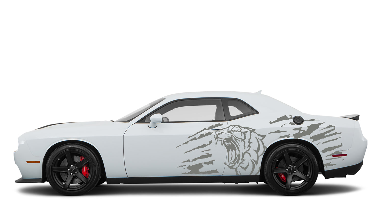 roaring tiger side graphics for dodge challenger 2008 to 2023 models gray