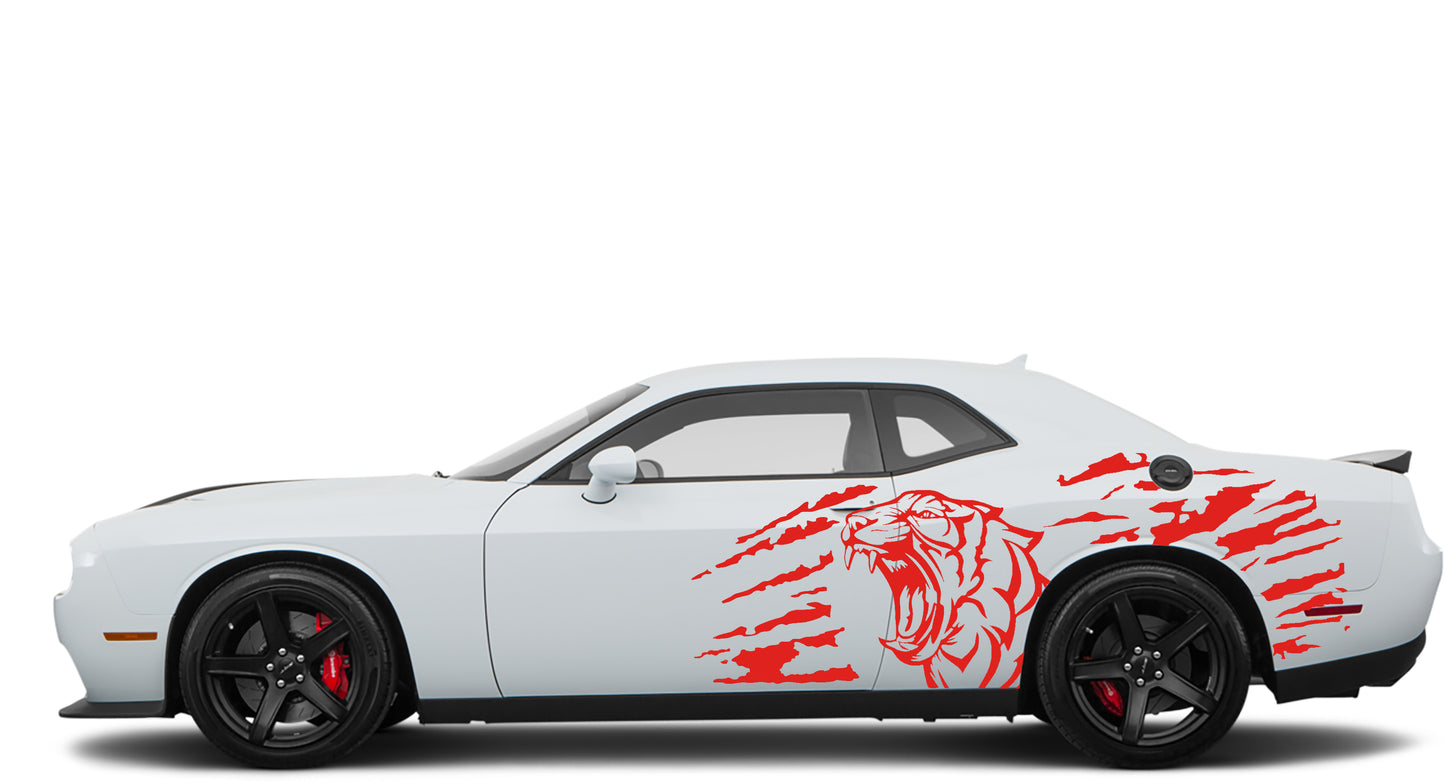 roaring tiger side graphics for dodge challenger 2008 to 2023 models red