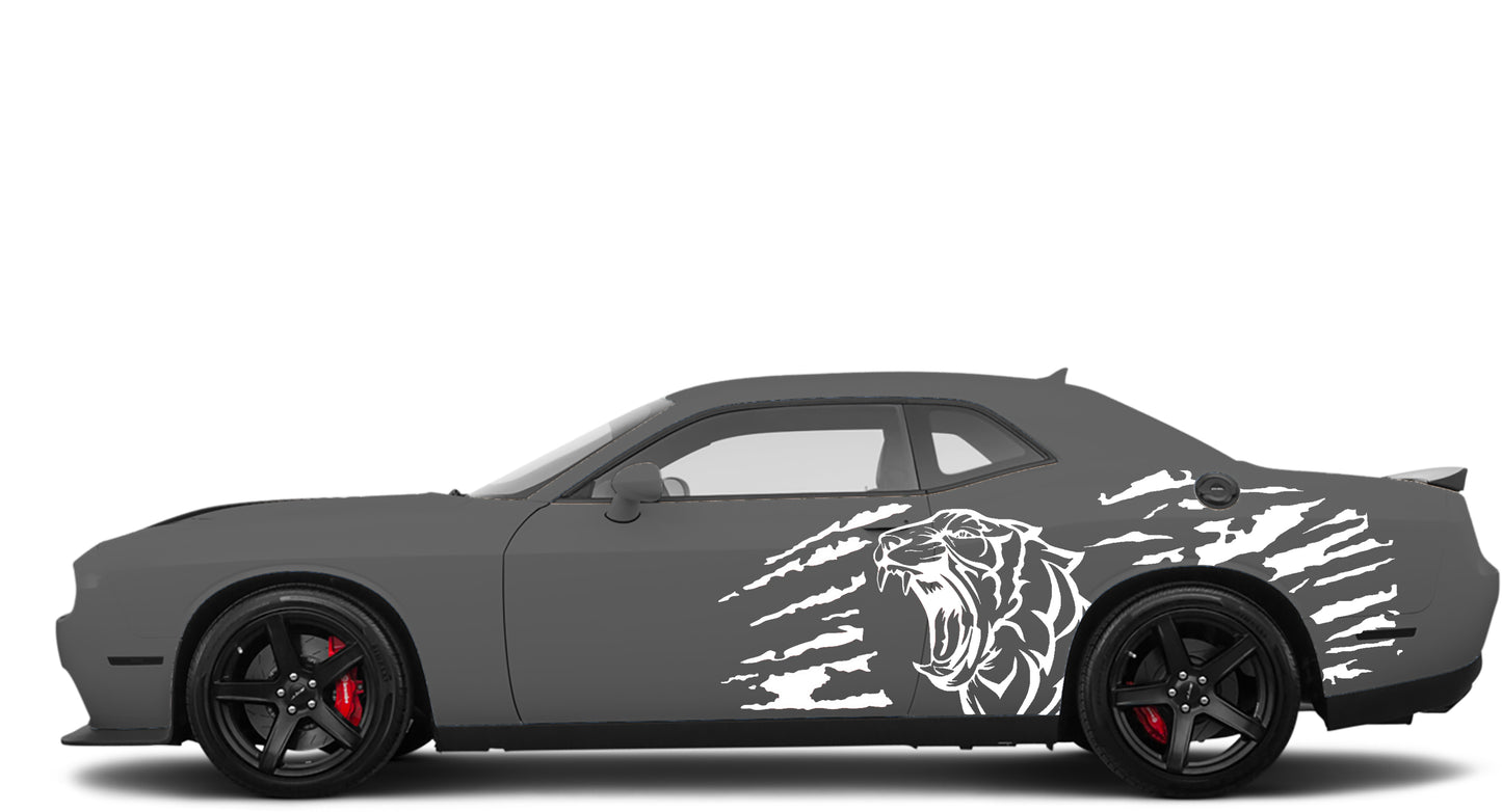 roaring tiger side graphics for dodge challenger 2008 to 2023 models white