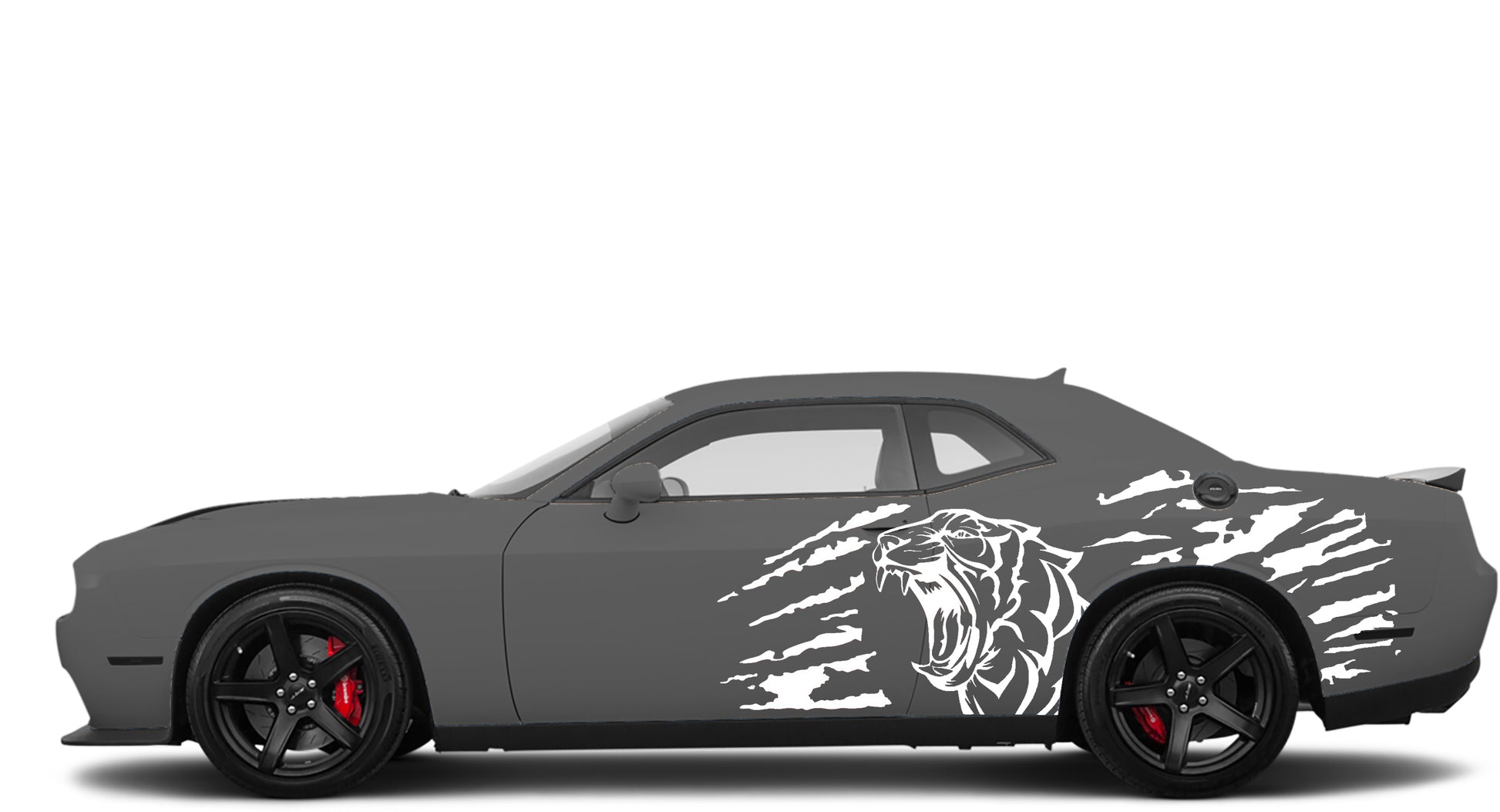 roaring tiger side graphics for dodge challenger 2008 to 2023 models white