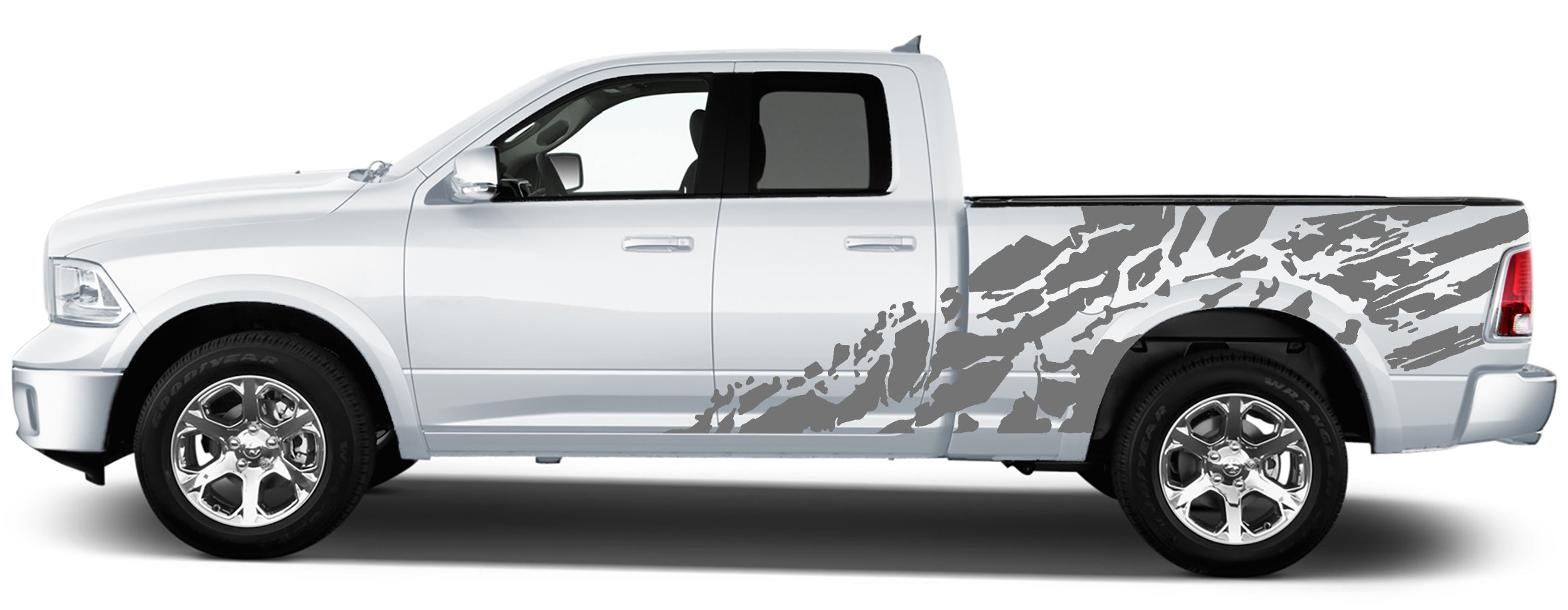 shredded us flag side graphics for dodge ram 2009 to 2018 models gray