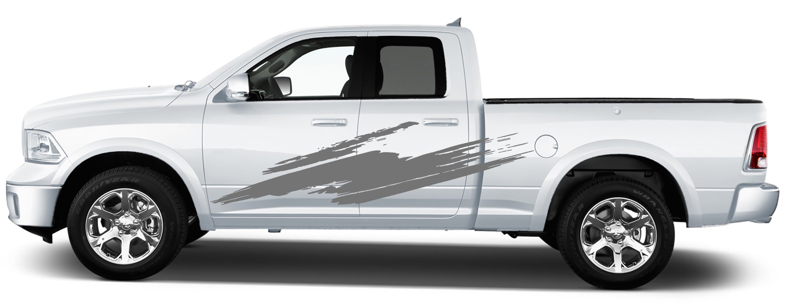 Ram 1500 crew cab door panel stripes featuring high-contrast abstract splash vinyl design