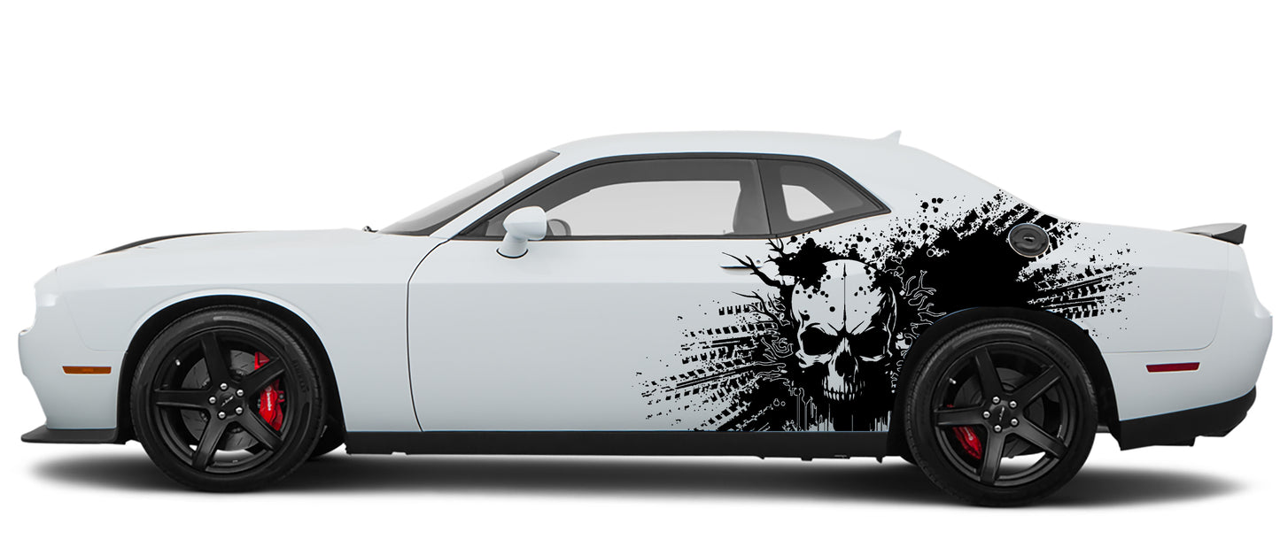 Dodge Challenger Skull Grunge Splash Side Decals (Pair) : Vinyl Graphics Kit Fits (2008-2023)