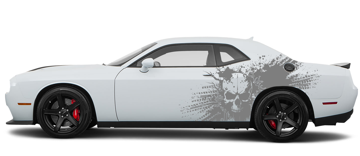 skull splash side graphics for dodge challenger 2008 to 2023 models gray