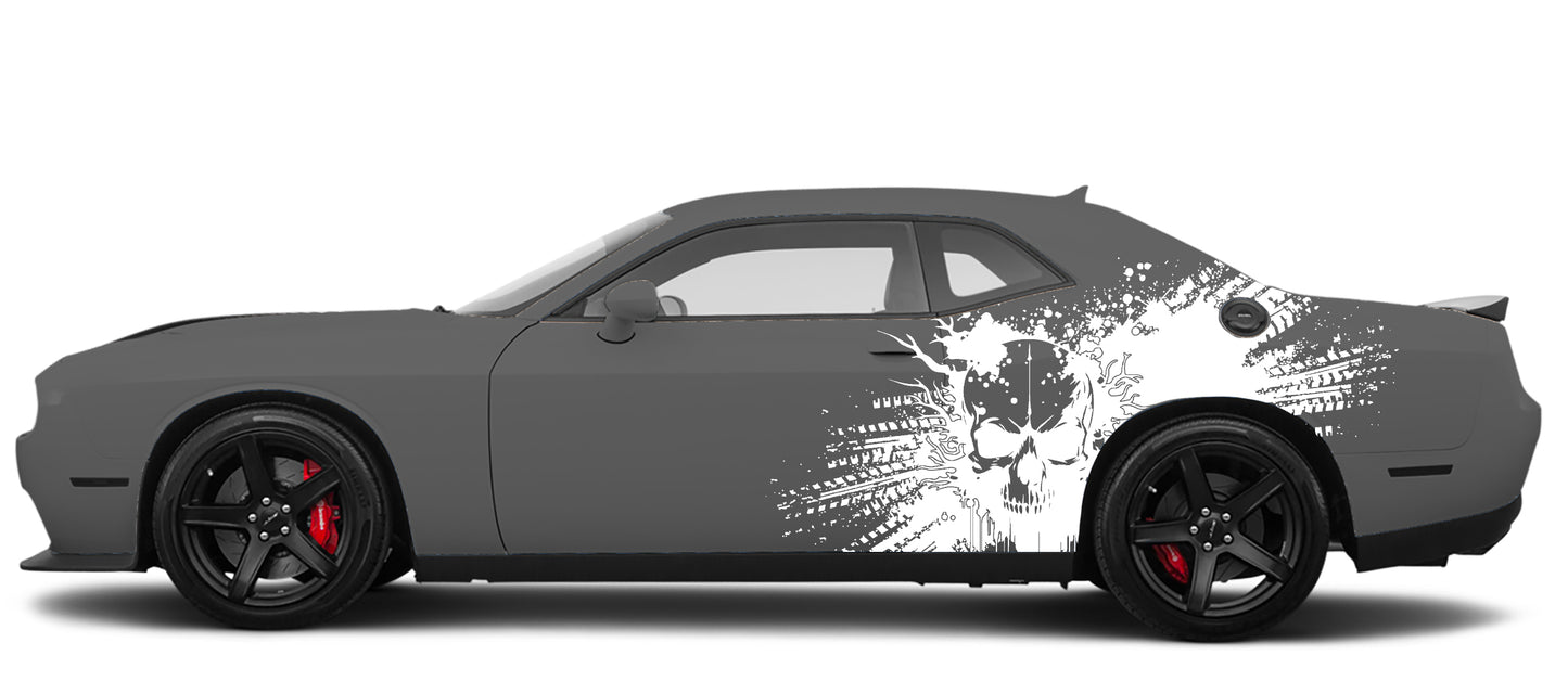 skull splash side graphics for dodge challenger 2008 to 2023 models white
