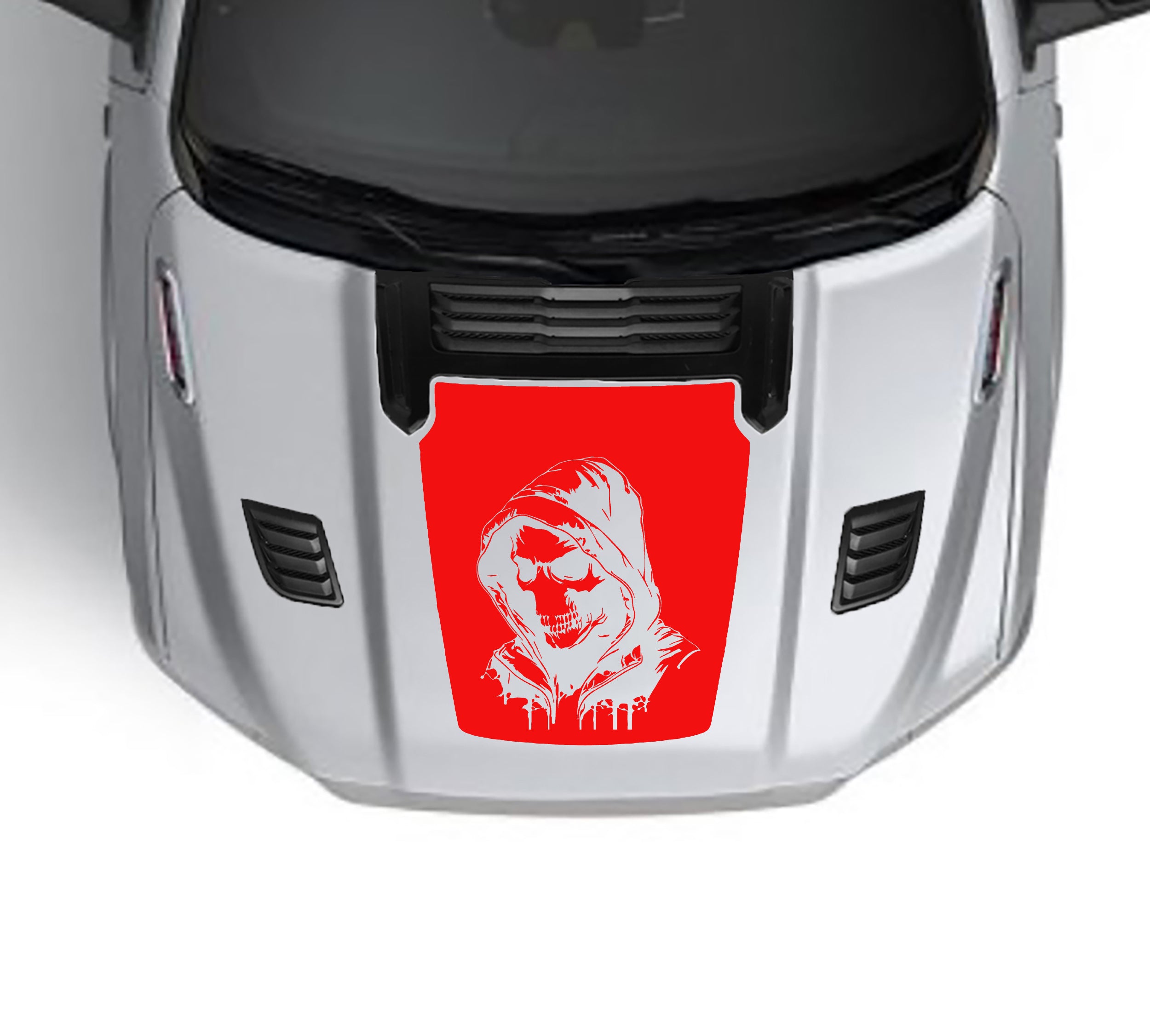 Skull Performance hood graphics for dodge ram 1500 2019 to 2023 models red